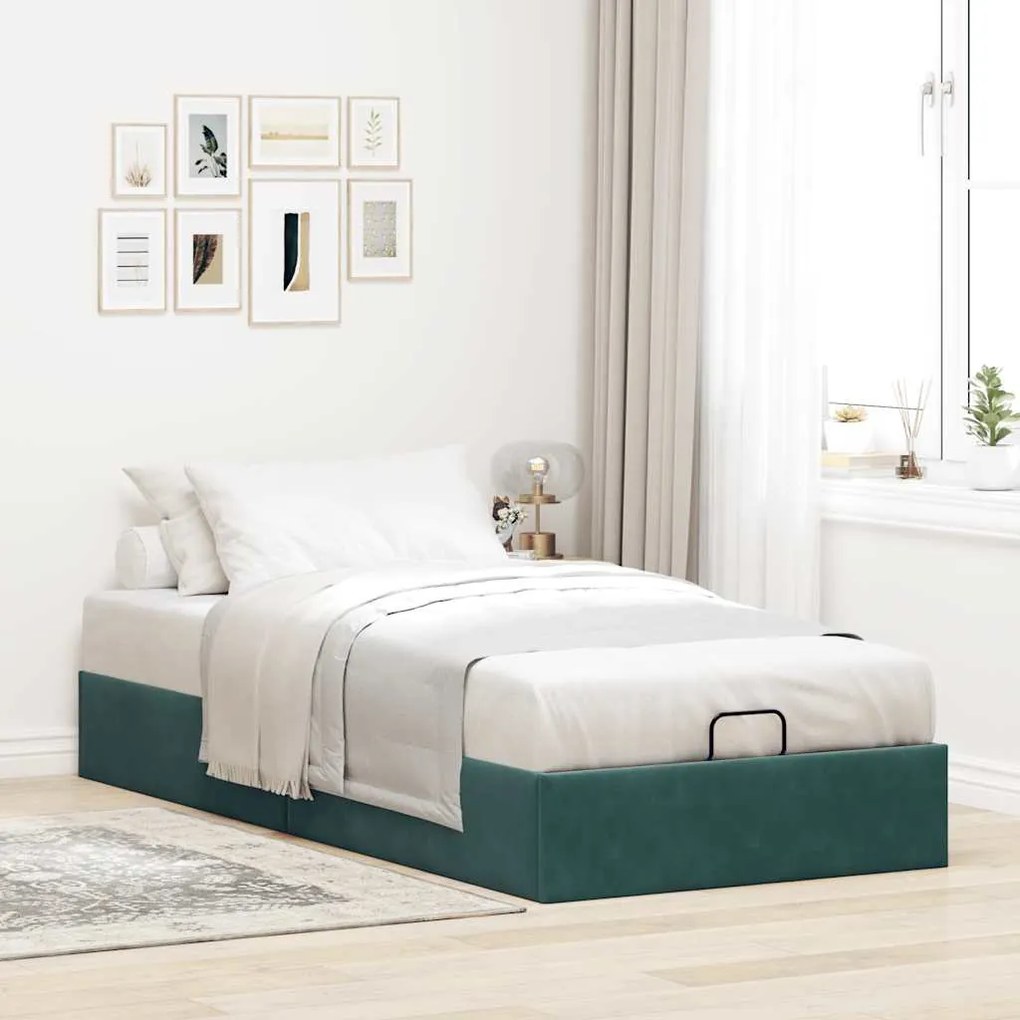 Ottoman Bed Frame Sem Colchão Verde Escuro 100x200 cm Veludo