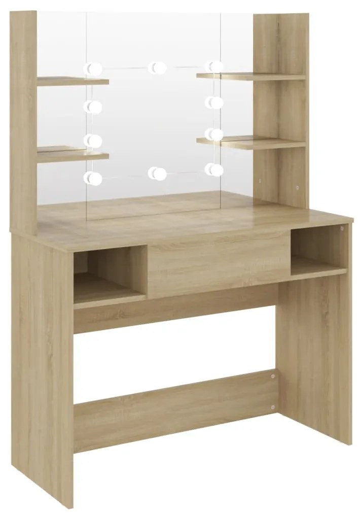 Mesa de maquilhagem c/ luzes LED 100x40x135 cm MDF cor carvalho