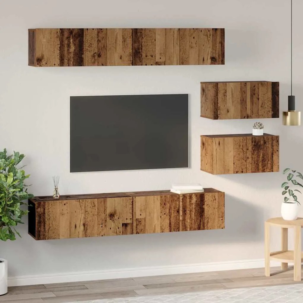 Conjunto de Estantes para TV 6 pcs Madeira antiga Médio