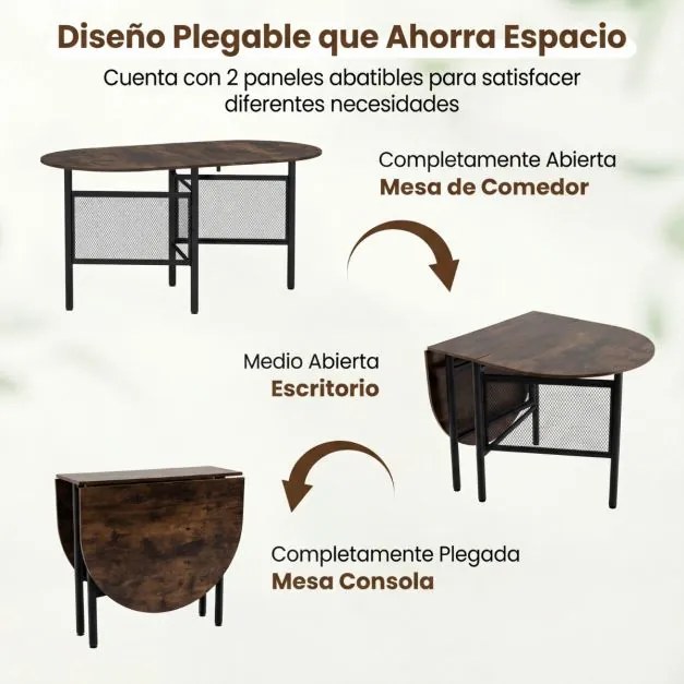 Mesa de jantar dobrável oval com abas rebatíveis para 6-8 pessoas, 150 x 80 x 76 cm, com pés metálicos Estilo Industrial castanho Rústico + preto