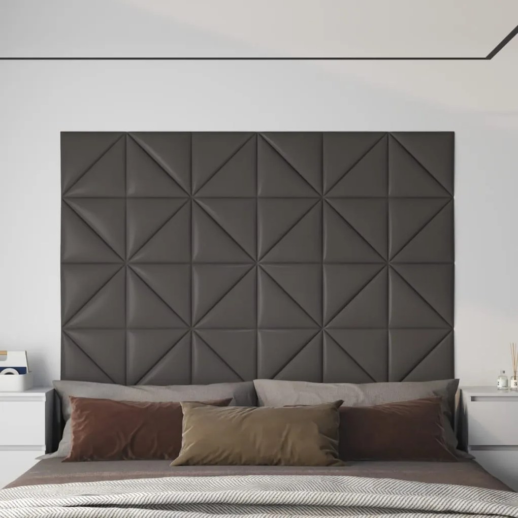 vidaXL Painel parede 12 pcs 30x30cm couro artificial 0,54 m² cinza