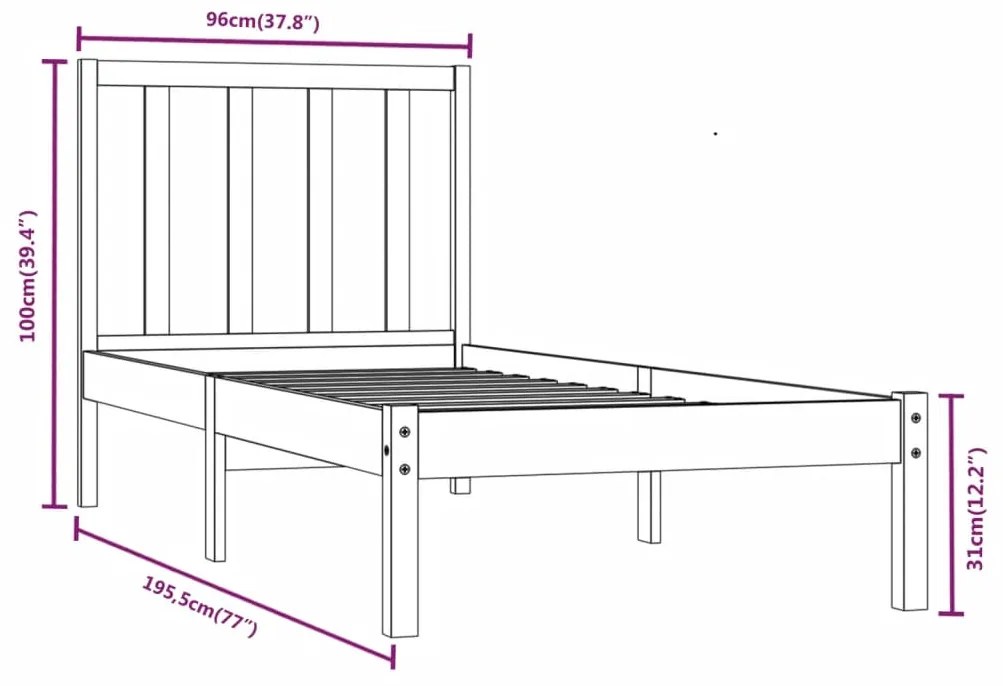 Estrutura cama solteiro 90x190 cm pinho maciço branco