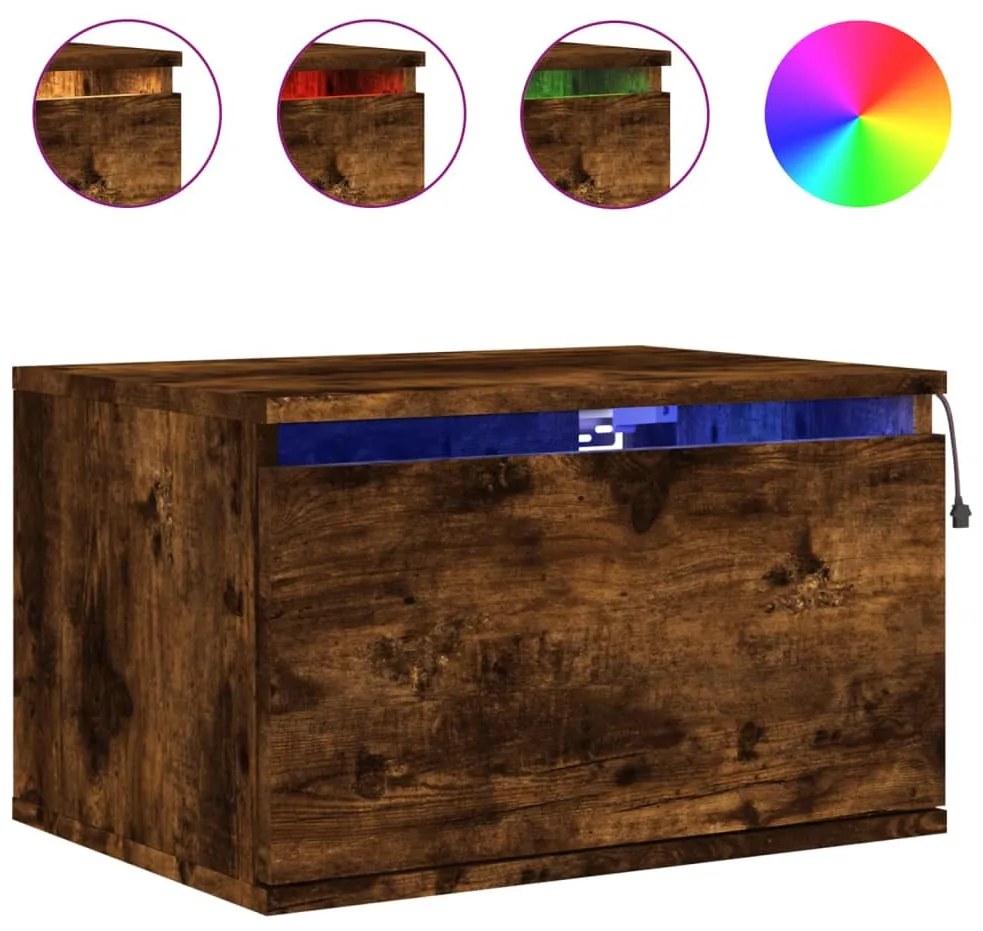 Mesas de cabeceira de parede com luzes LED 2pcs carvalho fumado