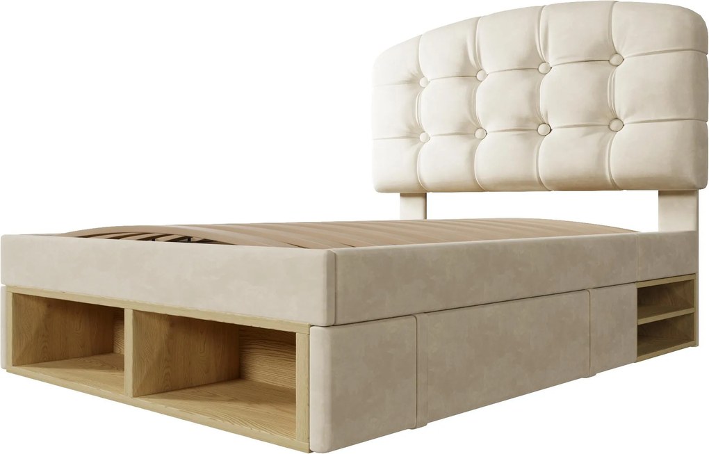 Cama estofada 90x200 com ajuste de altura triplo, Bege | AOSOM Portugal