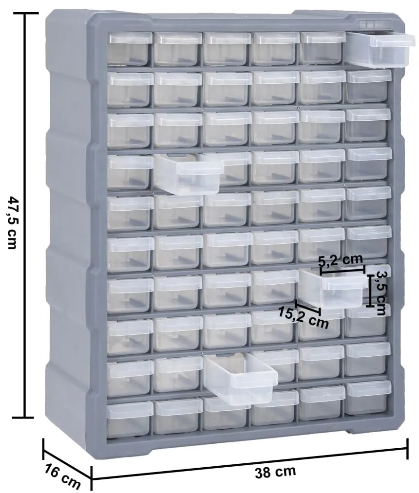 Caixa organizadora com 60 gavetas 38x16x47,5 cm