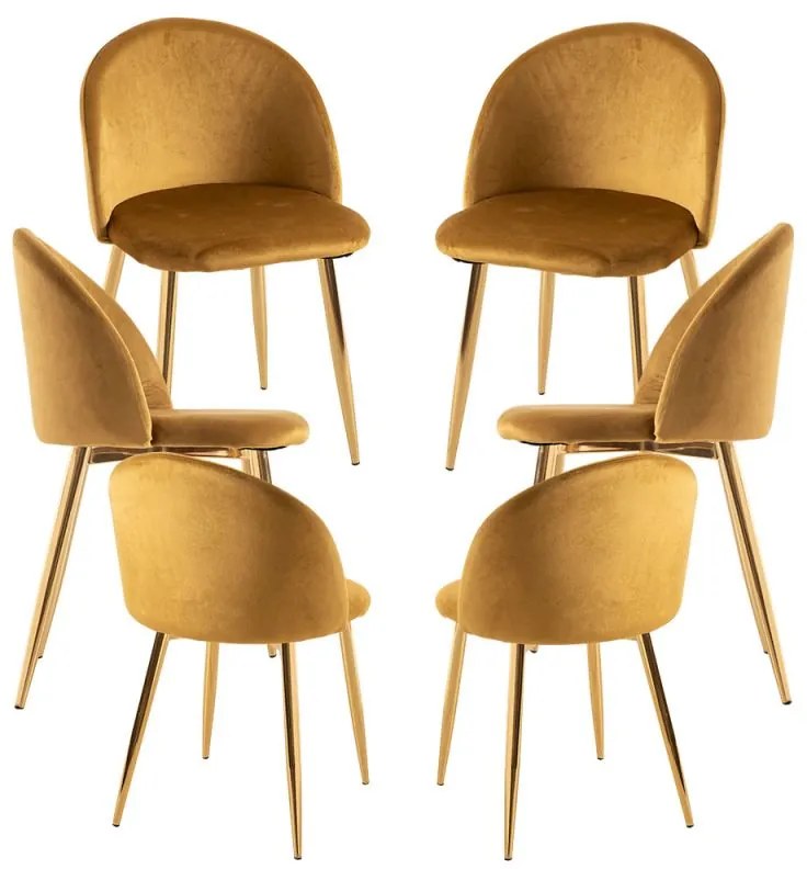 Pack 6 Cadeiras Vint Veludo Golden - Amarelo