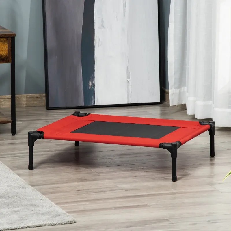 Cama para Animais de Estimação Cama Elevada para Cães Gatos Portátil Tecido Transpirável para Exterior Interior 76x61x18cm Vermelho