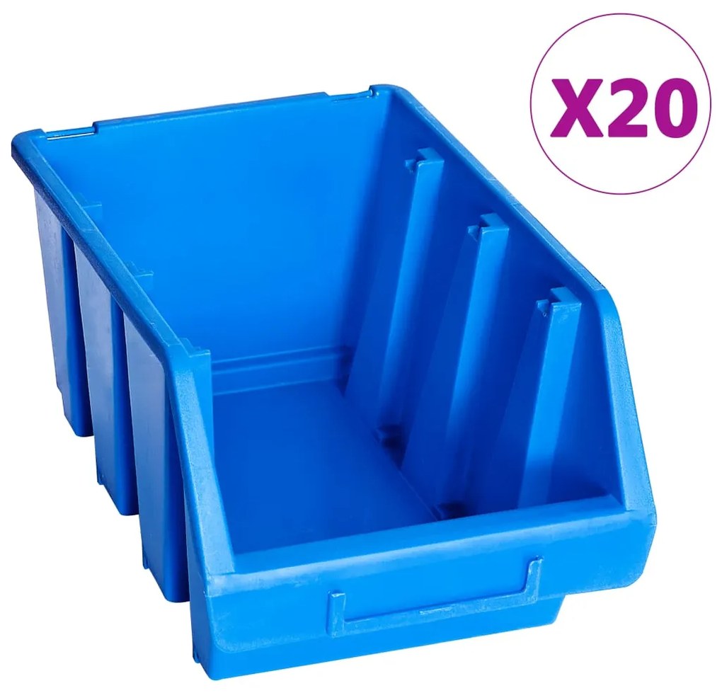 146285 vidaXL Caixas de arrumação empilháveis 20 pcs plástico azul