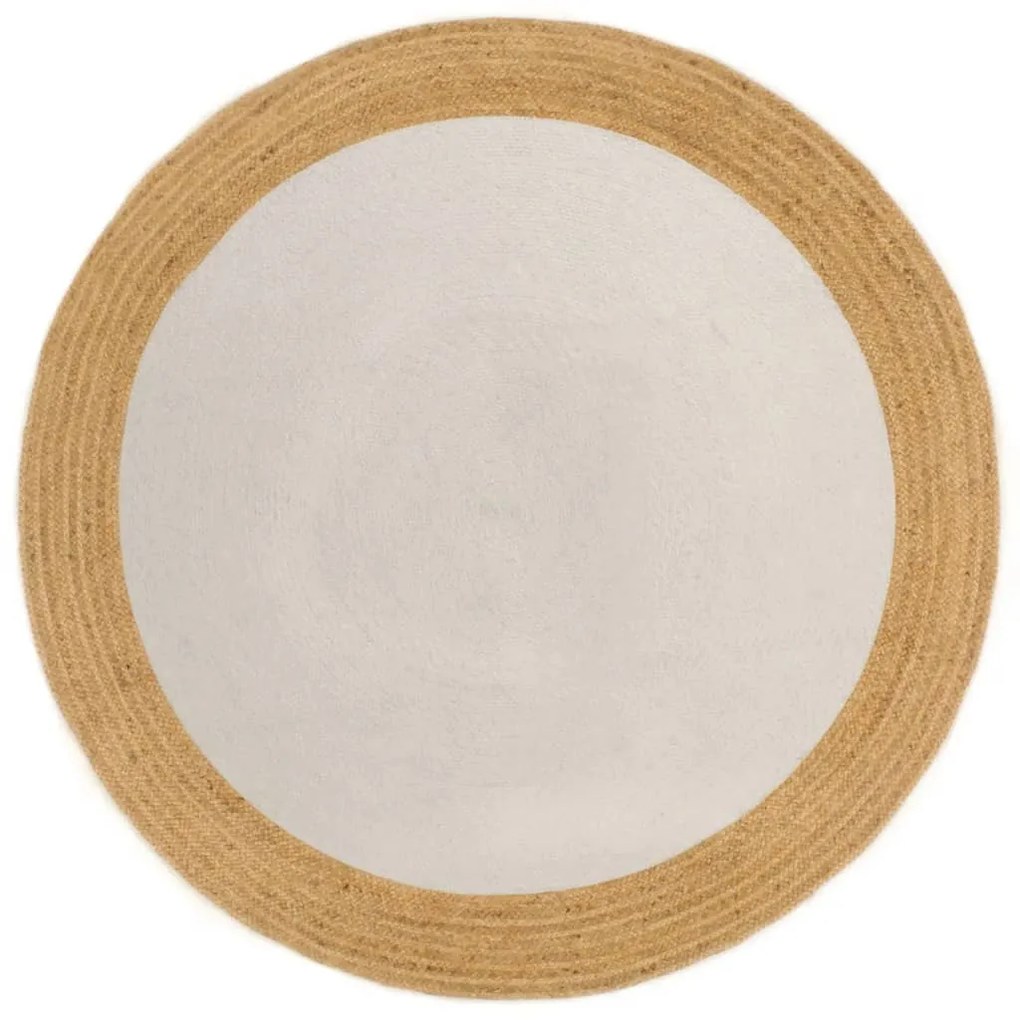 vidaXL Tapete trançado redondo 180 cm juta/algodão branco/natural