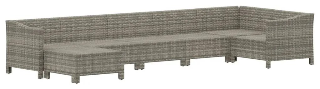 7 pcs conjunto lounge de jardim c/ almofadões vime PE cinzento