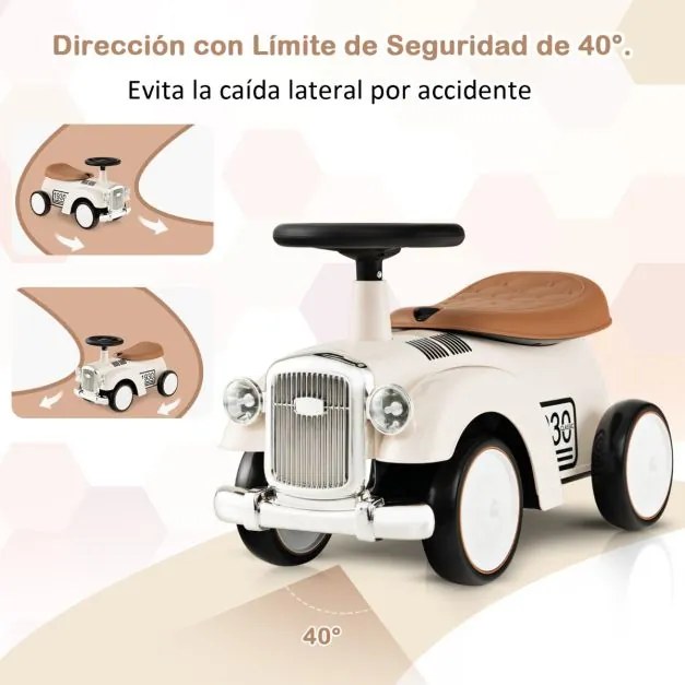 Andarilho de brincar carro retro para crianças, sem pedais, com arrumação e rodas em EVA Branco