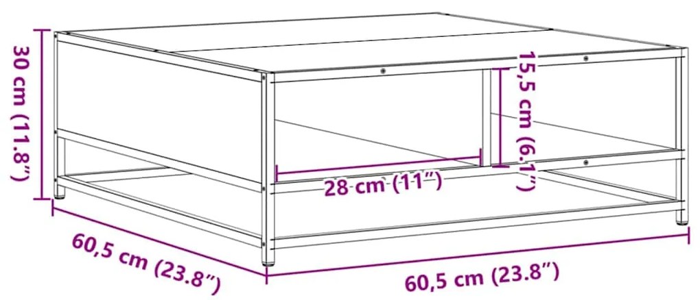 Mesa de centro derivados de madeira e metal carvalho fumado