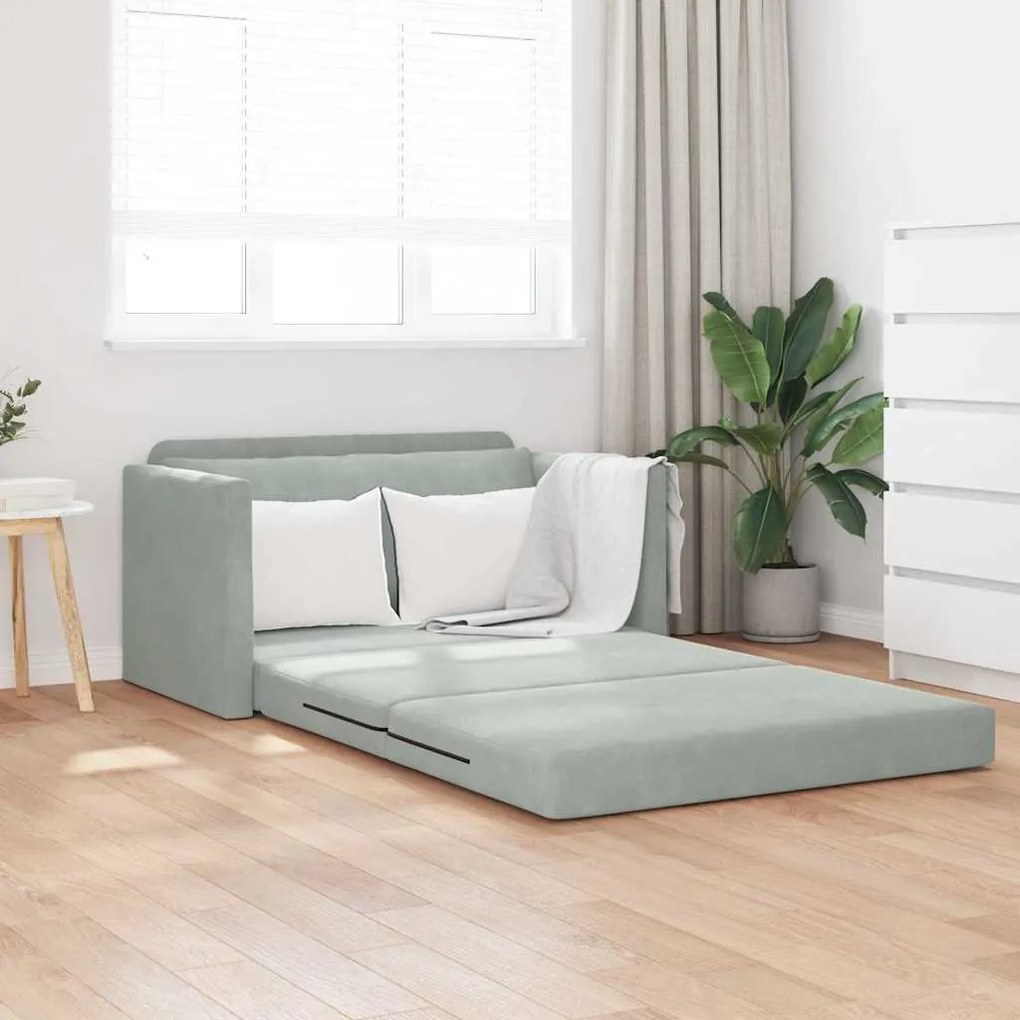 vidaXL Sofá-Cama 110cm Cinzento-claro Veludo