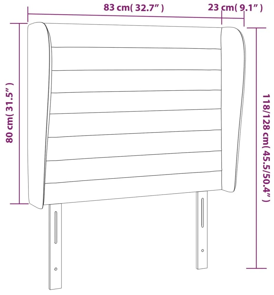 Cabeceira de cama c/ abas tecido 83x23x118/128cm cinzento-claro
