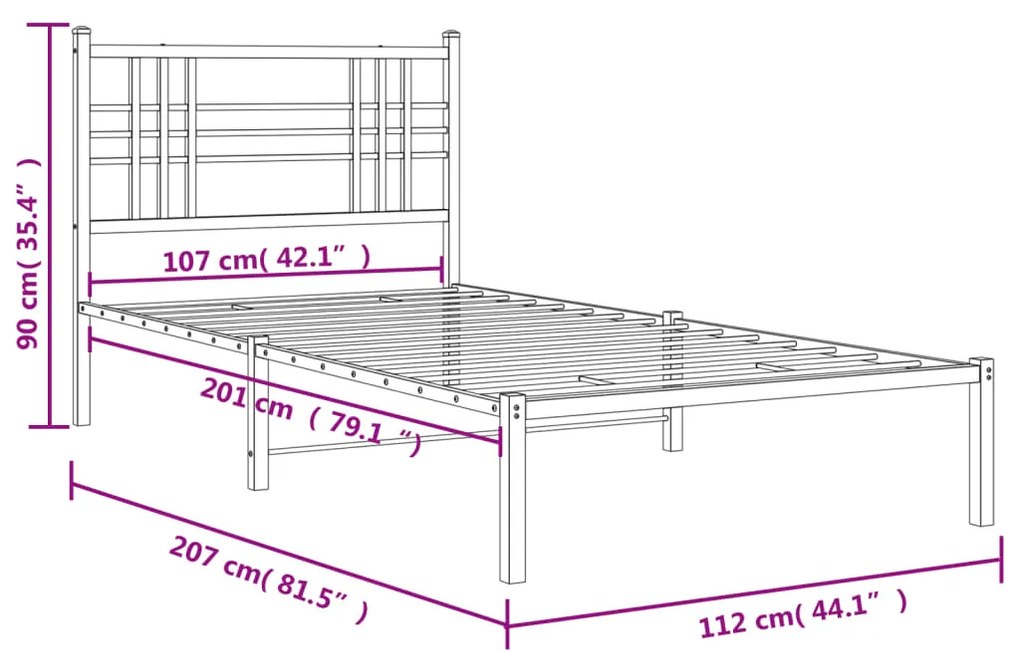 Estrutura de cama com cabeceira 107x203 cm metal preto