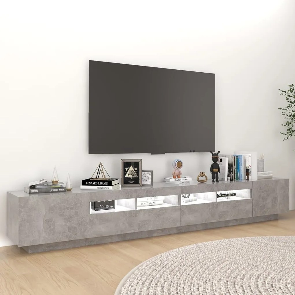 Móvel de TV com luzes LED 260x35x40 cm cinzento cimento