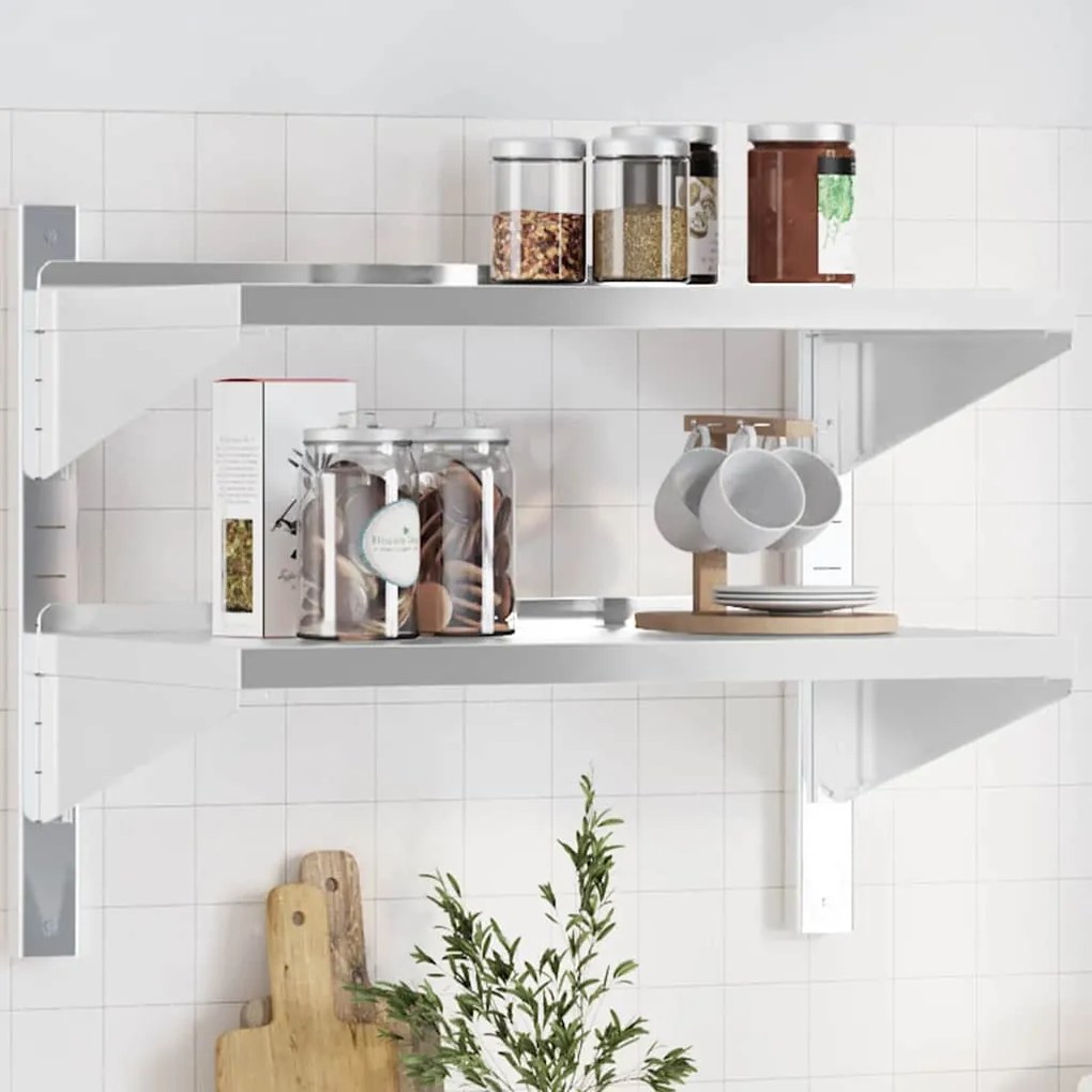 vidaXL Estante parede 2 prateleiras 75x40x60 cm aço inoxidável prata