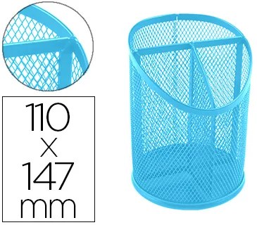 Porta Lápis Q-Connect Metal Rede Turquesa com 3 Compartimentos Diametro 110 Altura 147 mm