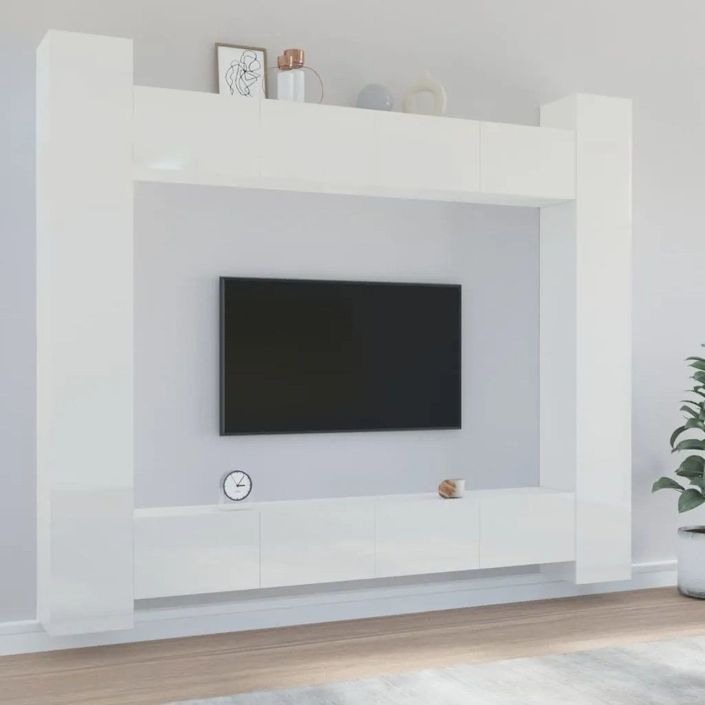 vidaXL 8 pcs conjunto móveis de TV madeira processada branco brilhante