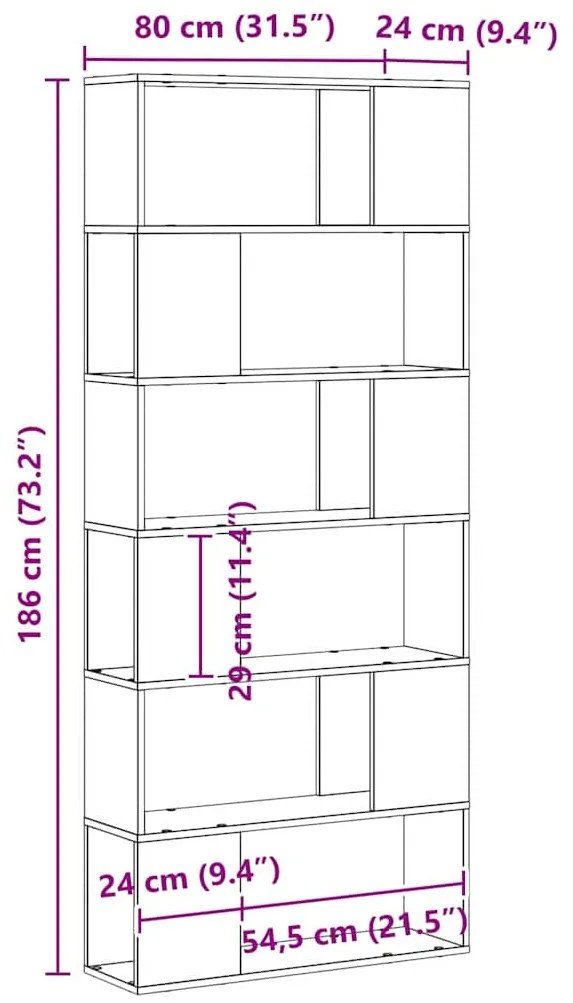 Estante de Livros vidaXL Carvalho Preto 80x24x186 cm Madeira Engenhari