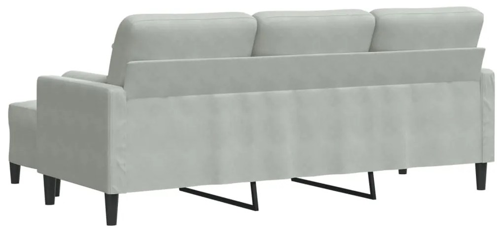 Sofá de 3 lugares com apoio de pés 180 cm veludo cinzento-claro