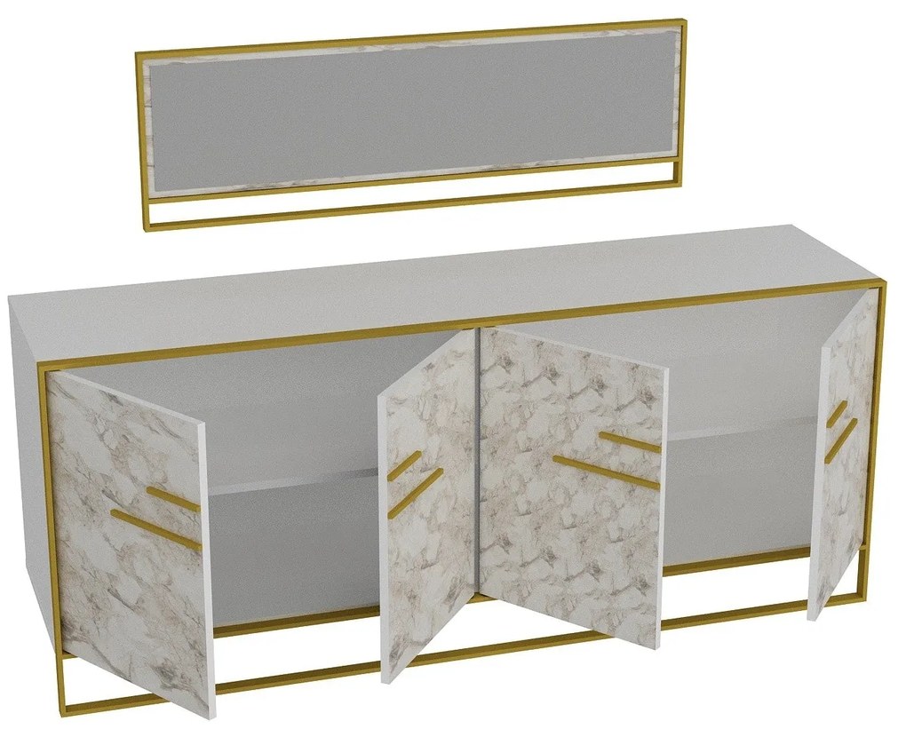 Console Polka – Dourado/Branco – 179,9 cm x 75 cm x 47,3 cm