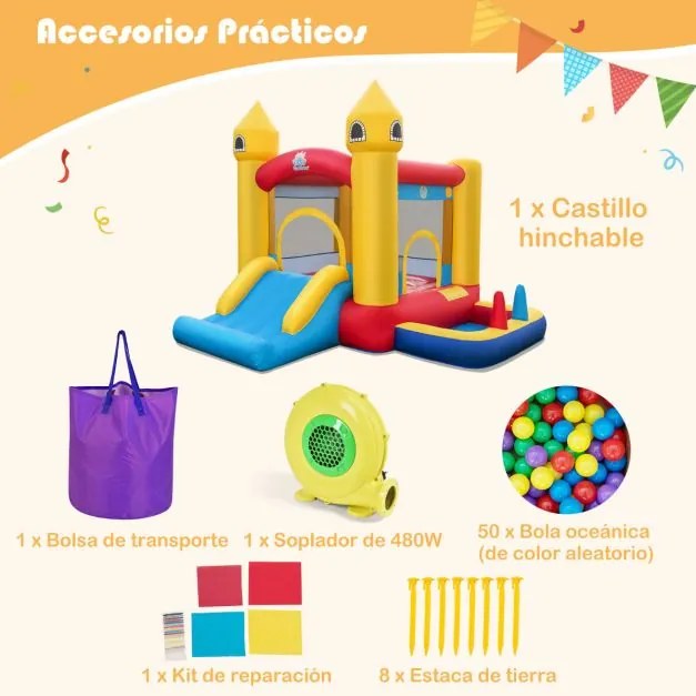 Castelo insuflável com insuflador 480W para crianças com escorrega Cesto de basquetebol Piscina 306 x 288 x 239 cm