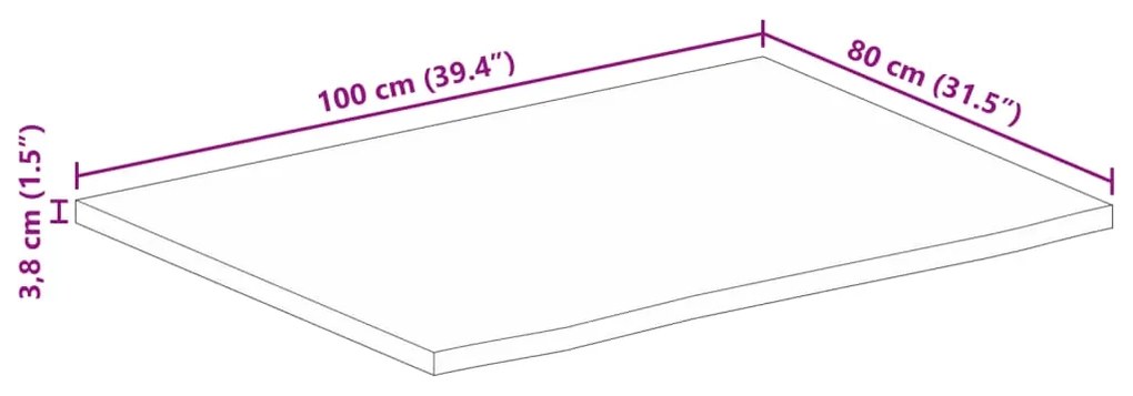 Tampo de mesa c/ borda viva 100x80x3,8 cm mangueira maciça