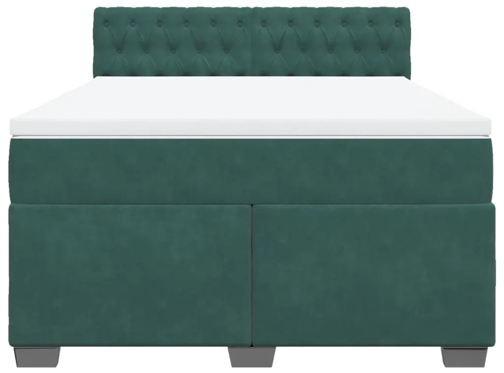 Cama com molas/colchão 140x200 cm veludo verde-escuro