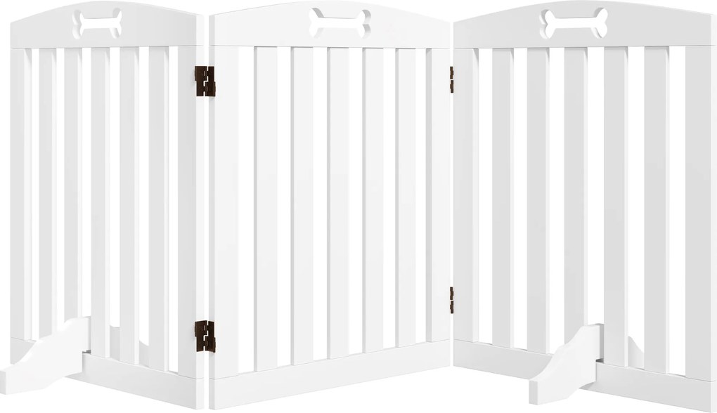 PawHut Barreira de Segurança Dobrável para Cães 155 cm Vedação para Cães Médios de 3 Painéis com Pés Removíveis 155x30x61 cm Branco | Aosom Portugal