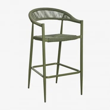Pack De 2 Bancos Altos Em Alumínio E Rattan Sintético Amatria ↑75 Cm & Verde Azeitona Intenso - Sklum