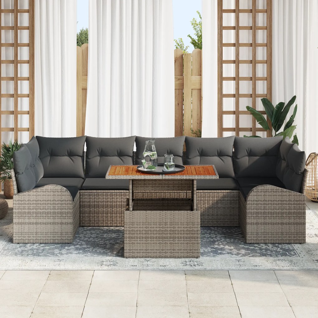 Conjunto de Sofá Jardim 8 Peças com Almofadas Cinza Polyrattan, Sofá J