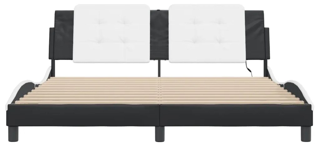 Estrutura cama c/ luzes LED 180x200cm couro artif. preto/branco