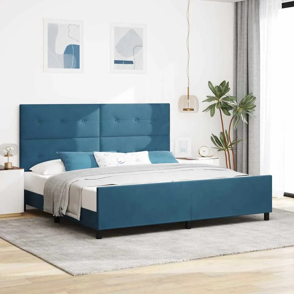 vidaXL Cama Box com cabeceira Azul Escuro 200 x 200 cm Veludo