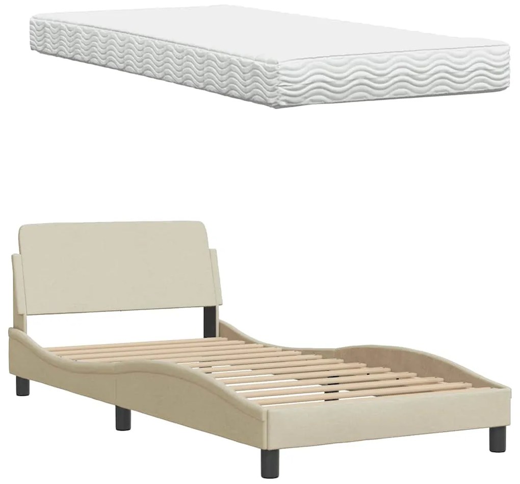 Cama com colchão 100x200 cm tecido cor creme
