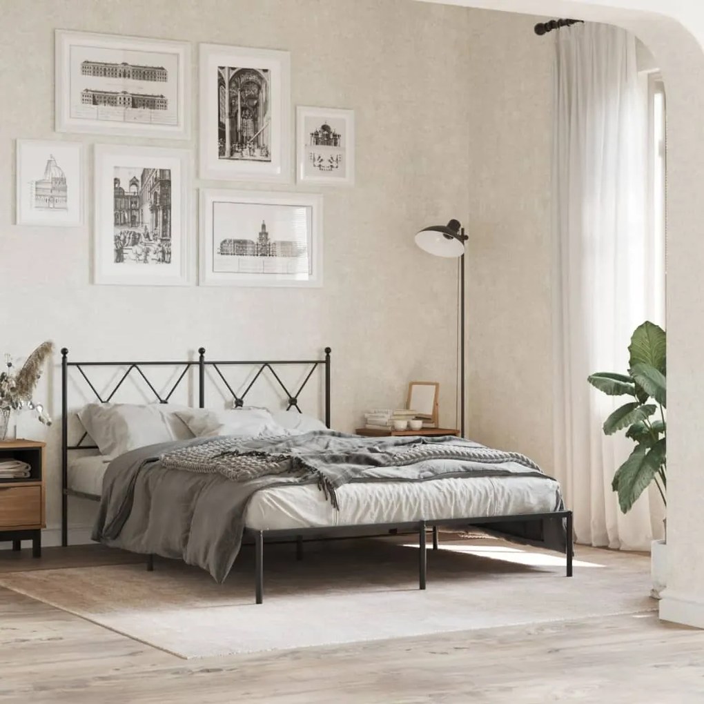 Estrutura de cama com cabeceira 135x190 cm metal preto