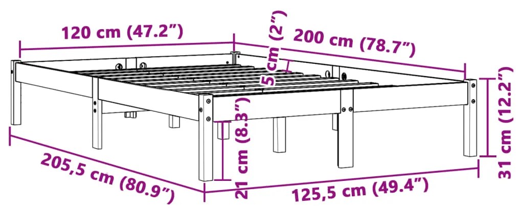 Estrutura de cama 120x200 cm madeira pinho maciça castanho cera