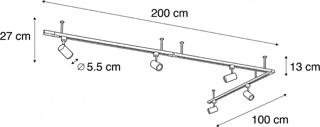 Sistema de iluminação de trilho pendente moderno com 5 focos brancos monofásicos - Iconic Jeana