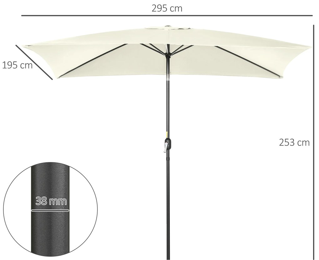 Chapéu de Sol de Alumínio Retangular com Toldo Inclinável a Manivela e Mastro Desmontável 195x295x253 cm Creme