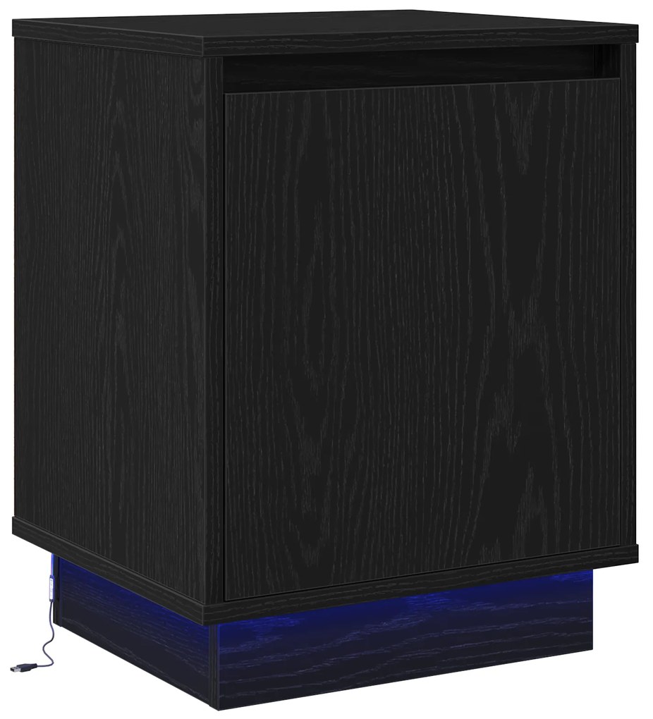 Cômodas de Cabeceira com Luzes LED 2 pcs Preto 39x34,5x50 cm