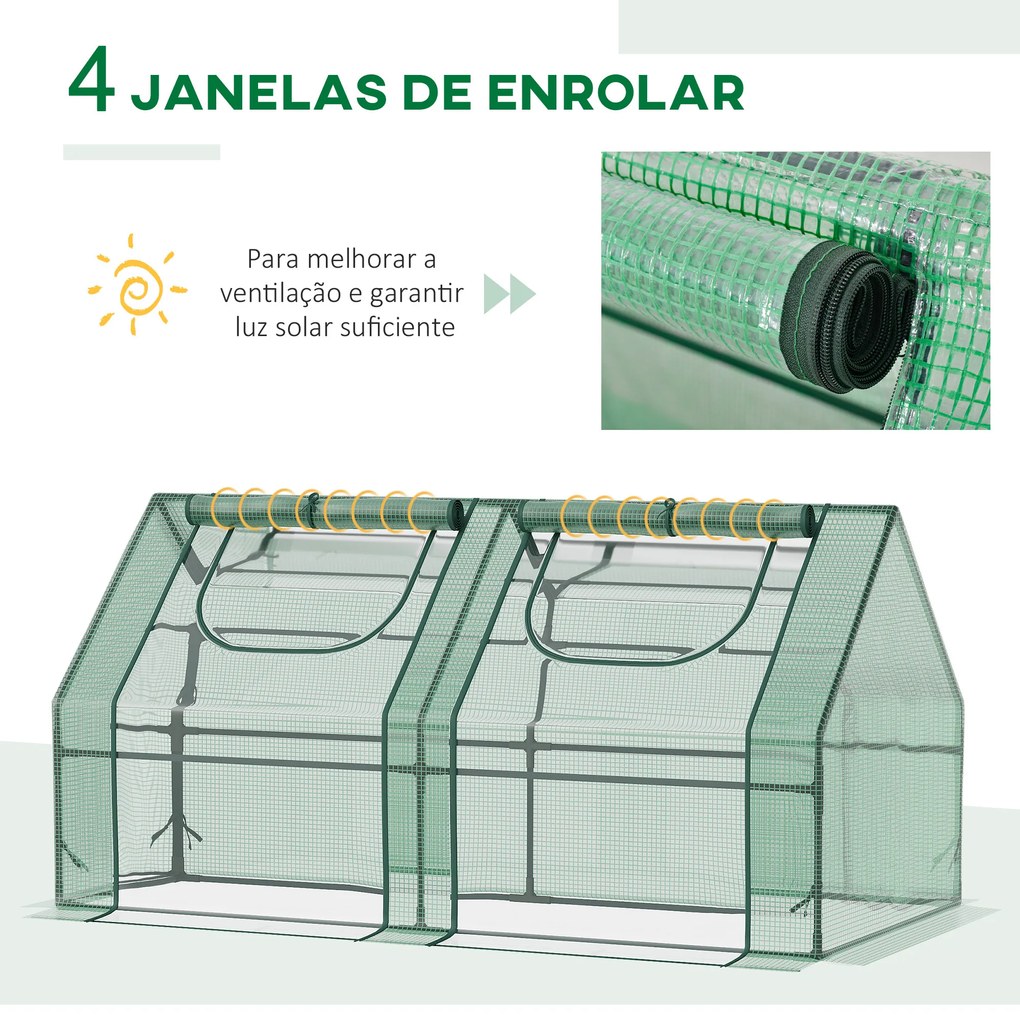 Estufa Pequena Estufa de Exterior com Proteção Dupla Janelas Estufa para Cultivos de Plantas e Flores 180x90x90 cm Verde