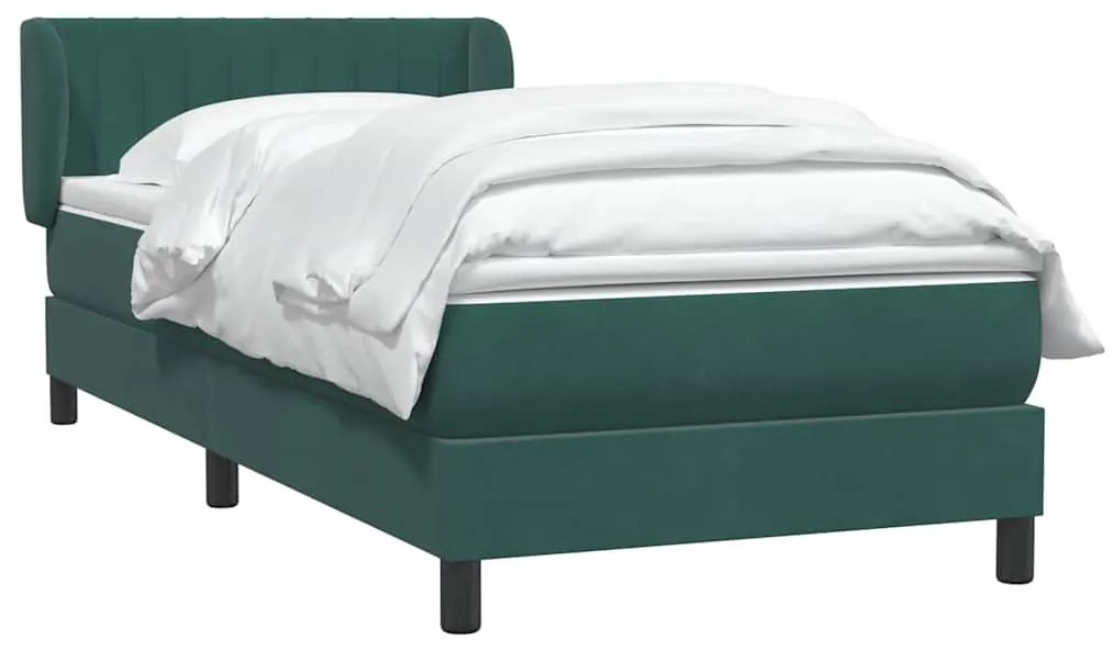 Cama com molas/colchão verde-escuro 80x210 cm veludo