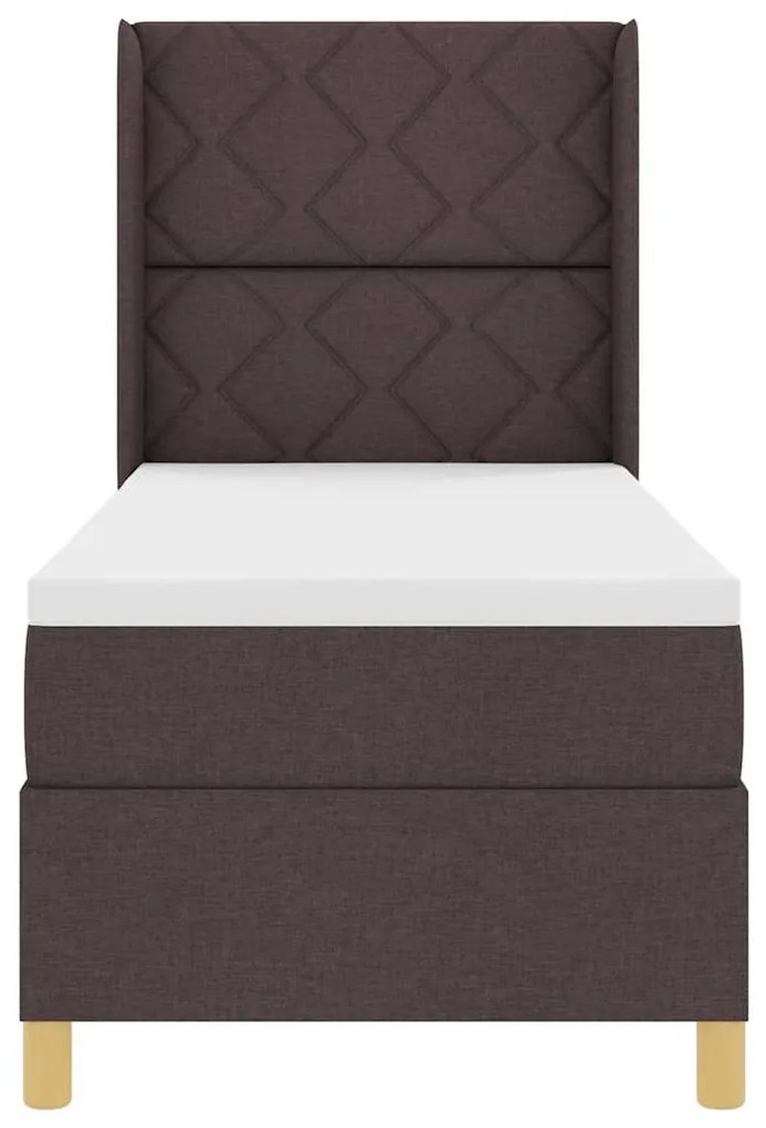 Cama Box Spring com Colchão e LED Castanho Escuro 80x200 cm Tecido