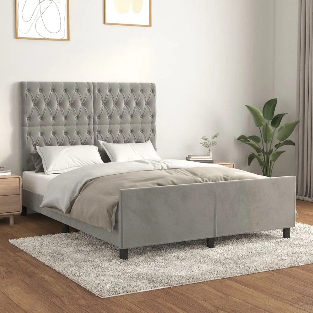 vidaXL Estrutura de cama sem colchão 140x190 cm veludo cinzento-claro