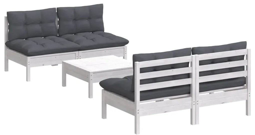 5 pcs conj. lounge de jardim com almofadões antracite pinho