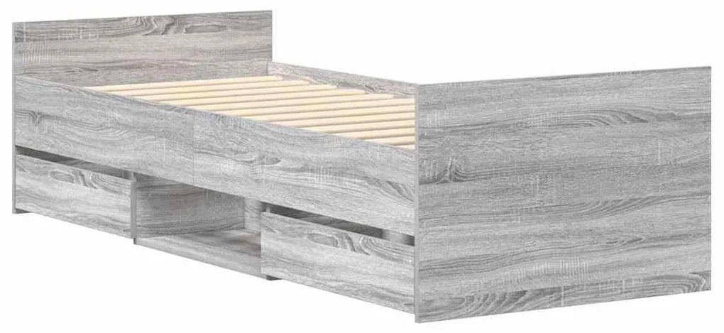 Estrutura de cama c/ painéis de cabeceira e pés cinzento sonoma
