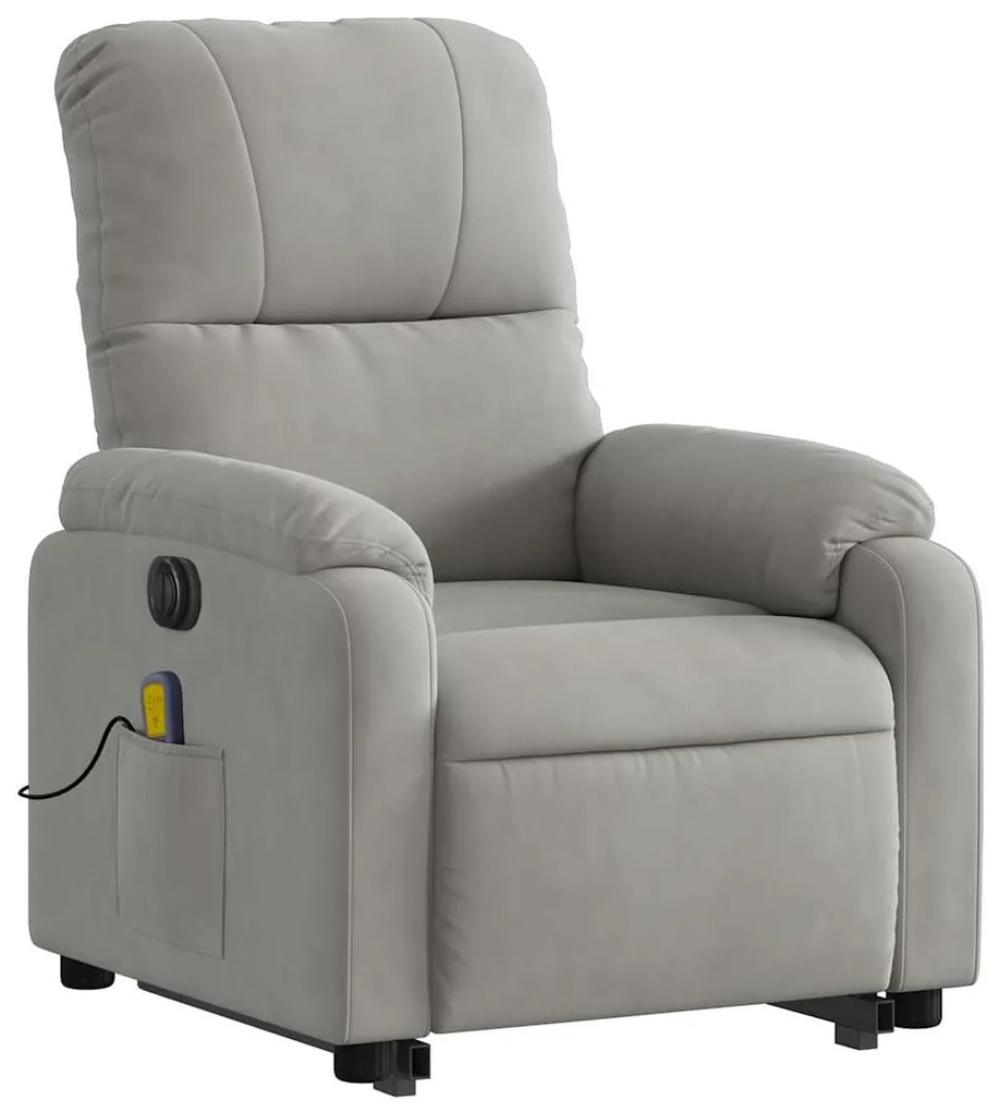 Poltrona massagens elétrica elevatória microfibra cinza-claro