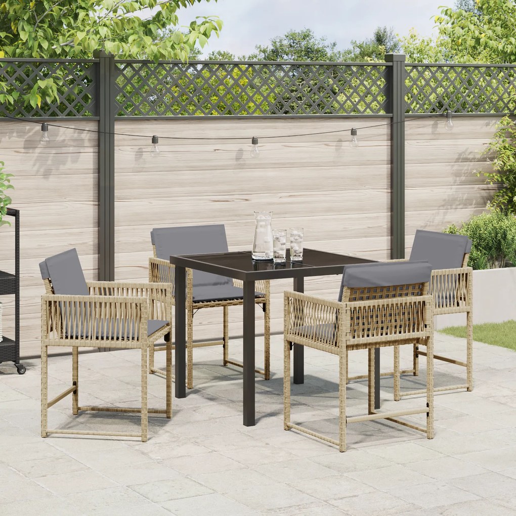 Conjunto de Jantar de Jardim de 5 peças com Almofadas Bege Poliéster