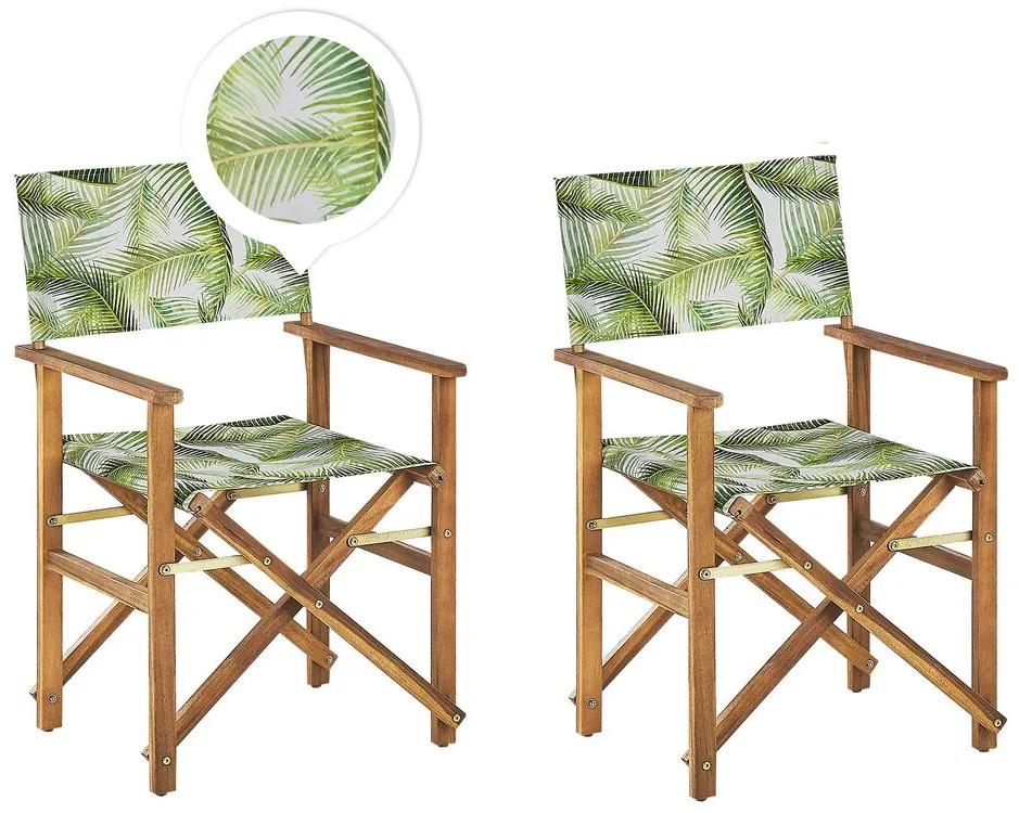Conjunto 2 cadeiras madeira clara e 2 lonas creme e padrão palmeiras CINE Beliani