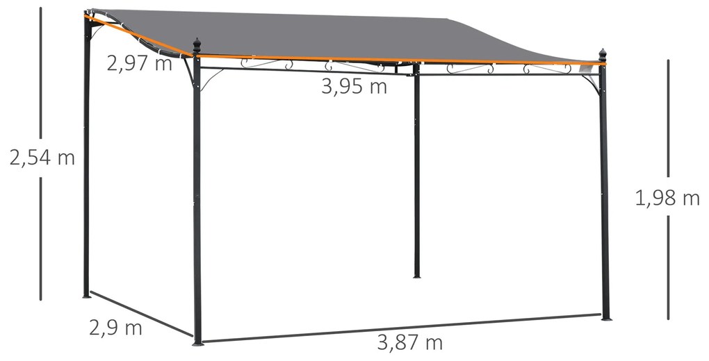 Outsunny Pérgola de Jardim 4x3m Pérgola Montada na Parede com Toldo e